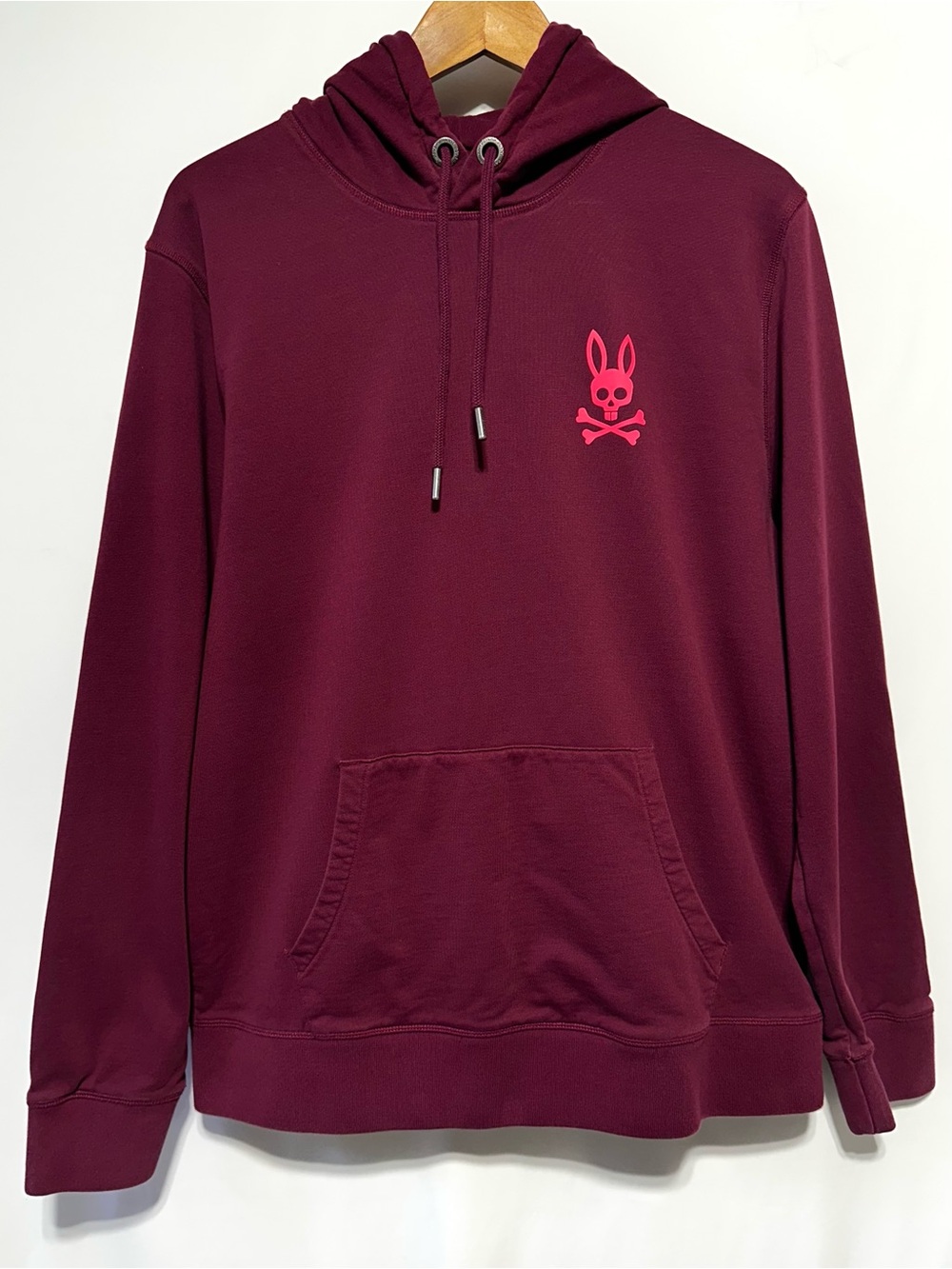 Psycho Bunny Men’s Large Burgundy Pink Skull Graphic Cotton Hoodie